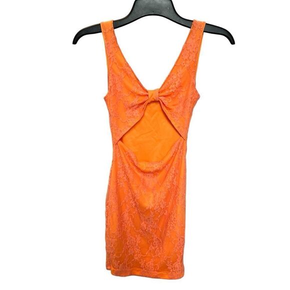 Charlotte Rusee Women's Halter Mini Dress Bright Orange Size Medium - Picture 2 of 8
